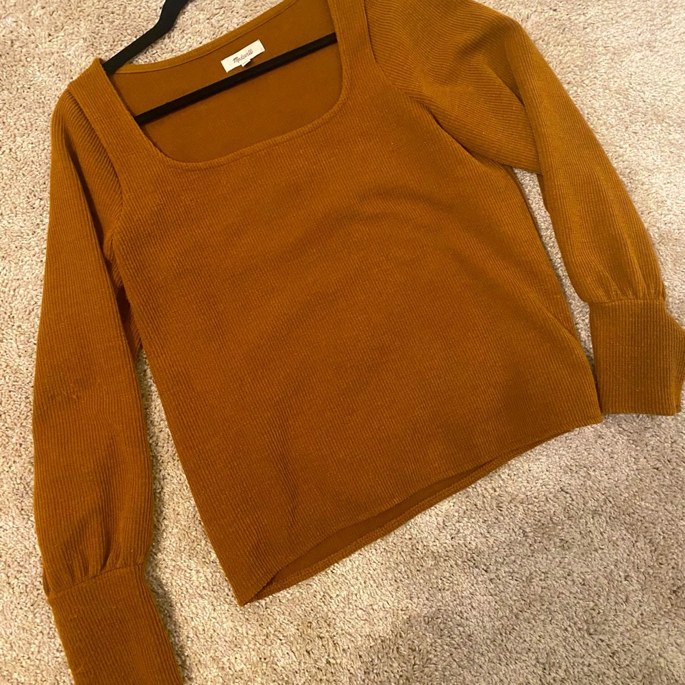 Balloon Sleeve, Cropped Madewell Sweater in lovely rust color.
